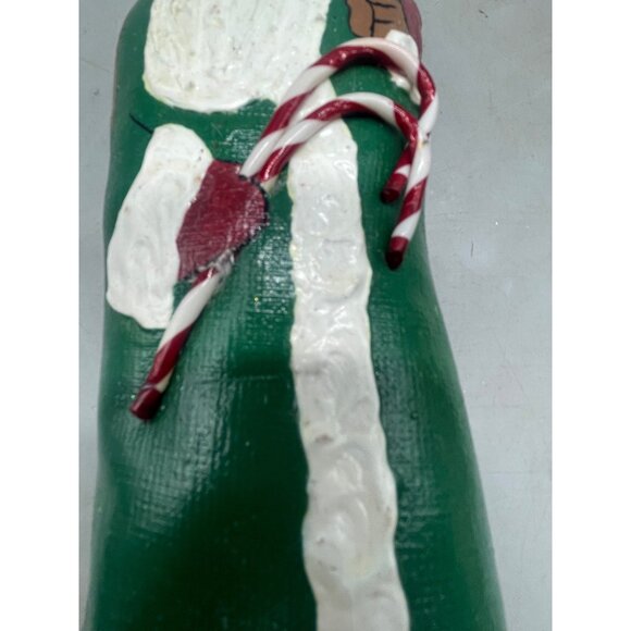 vintage handmade Christmas Santa figurine candy cane green signed 9" READ - Picture 7 of 8